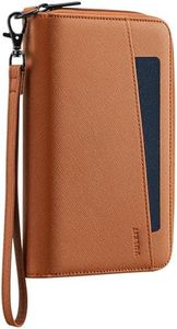 VULKIT Travel Passport Wallet RFID Blocking with Wrist Strap, Family Document Organizer - 6 Credit Card Slots, 4 Passport Pockets, 2 ID Windows, Zipper Closure, Brown