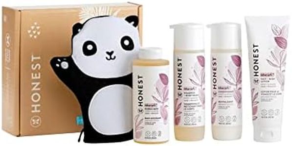The Honest Company Sweet Almond Bathtime Essentials Bundle Shampoo + Body Wash, Conditioner, Face + Body Lotion, Bubble Bath, Panda Bath Mitt Naturally Derived, Tear-Free, Hypoallergenic