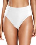 Holipick Women White High Waisted Bikini Bottoms High Cut Swim Bottom Full Coverage Swimsuit Bottom M