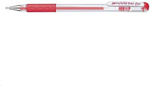 Pentel Hybrid Gel Grip Gel Pen 0.6mm Fine Nib Red Ink, Box of 12 Pens (K116-B)