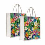 Sangra Canvas Reusable Bags for School, College, Lunch Bag for Office for Men and Women, Grocery Shopping Bag, Multi-Purpose Bag, Sturdy Handle With Zipper Lock (Pack of Two) (Multi Colour)