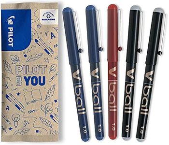 PILOT V-Ball 1.0 Lot de 5 stylos roller à encre liquide à pointe large - Séchage rapide, anti-fuite, couleur vive, 2 Bleu, 1 Rouge, 2 Noir, 5 Unité (Lot de 1)