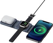 QUMOX Wireless Charger 3 in 1 Mini Magnetic Travel Wireless Charging Station Multiple Devices, 3 in 1 Charging Station,Compatible for iPhone15/14/13/12/Pro/Max,iWatch,AirPods 3/2/Pro