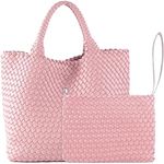 JINMANXUE Fashion Woven Bag Shopper Bag Travel Handbags and Purses Women Tote Bag Large Capacity Shoulder Bags (Pink)