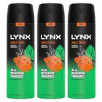 Lynx XL Body Spray Jungle Fresh 48H High Definition Fragrance with Sweat Protection Deodorant Spray for Men with Unique Scent of Palm Leaves and Amber, 200ml Pack of 3