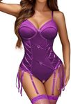 Avidlove Womens Lingeries Sexy Teddy Lingerie Set with Garter One Piece Lingerie Bodysuit