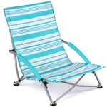 Trail Low Folding Beach Chair, Lightweight Portable Deck Sun Lounger Seat, Camping Festival Picnic Garden, Padded Armrests, Anti Sink Feet, Carry Bag with Strap (Blue Stripe)