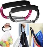 Large Stroller Hooks for Mommy, 2 pcs Carabiner Stroller Hook Organizer for Hanging Purses, Diaper Bag, Shopping Bags. Clip Fits Single/Twin Travel Systems, Car Seats (Black+Rose)