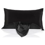 LILYSILK 100% Pure Mulberry Silk Pillowcase for Hair and Skin 19 Momme, Cotton Underside, Soft Pillow case Cover with Hidden Zipper 1Pc, Black, Queen 20x33 inches (50x80 cm)