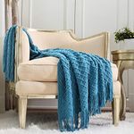 CREVENT Afghan Cuddle Throw Blanket with Fringes for Couch Sofa Chair Bed, Soft Warm Cozy Light Weight Fluffy and Plush (127cmX152cm Turquoise)