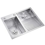 Bathroom Sinks Laundry Pool Balcony Household Stainless Steel Laundry Sink Wash Basin with Washboard Easy to Clean Double Sink Laundry Pool Gift (Color : B, Size : 60 * 48 * 22cm)