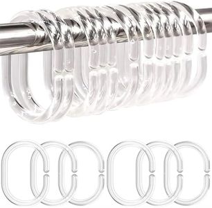 Resze 48 PCS Shower Curtain Rings,Plastic Clear Shower Curtain Hooks,C-Shaped Rings Hook Hanger Bathroom Shower Window Rod