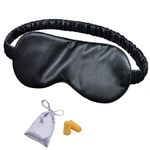 OLESILK Silk-Sleep-Mask Eye-Mask & Blindfold with Double Layer Silk Filling and Elastic Strap for Full Night's Sleep, Travel and Nap, Bonus Free Luxury Bag and Ear Plugs, Black