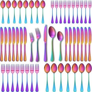 SHEUMNT Rainbow Silverware Set, Mirror Polish 40-Piece Stainless Steel Flatware Set,Kitchen Utensil Set Service for 8,Tableware Cutlery Set for Home and Restaurant, Dishwasher Safe