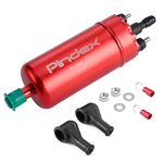 Pindex 12V Electric Fuel Pump: High Pressure Universal 12V Inline Petrol Diesel Fuel Transfer Pump 125PSI External Pump Replacement 0580464070 (Red)