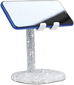 CARCHILE Bling Rhinestone Crystal Phone Stand, Adjustable Cell Phone Stand, Phone Holder for Desk, Desktop Holder, Cradle Compatible with iPhone Samsung Smartphones SL (White)
