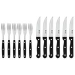 Russell Hobbs RH000431 12-Piece Cutlery Set – Tableware Service for 6, Steak Knives and Forks with Stainless Steel Blades, Serrated Steak Knife Set, Sharp Meat Knives, Ergonomic Handles, Black