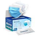 QUARANT Melt Blown - SMMS Fabric 3 Ply Disposable Face Mask with Nose Clip and Reusable Travel Pouch (Blue, Pack of 50) for Unisex