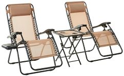 Amazon Basics Zero Gravity Chair with Side Table, Set of 2, Beige