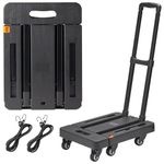 Upgraded Folding Hand Truck (440LB), Portable Heavy Duty Luggage Trolley, Utility Dolly Platform Cart with 6 Rotating Wheels & 2 Elastic Ropes for Luggage, Travel, Moving, Shopping, Office Use, Black