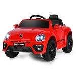 Maxmass Kids Electric Ride on Car, 12V Battery Powered Licensed Volkswagen Beetle Vehicle with Remote Control, Lights, Music, USB, FM, Bluetooth and Slow Start, Children Toy Car for Boys Girls (Red)