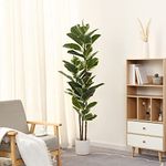 FLOWORLD Artificial Rubber Tree Plant 5ft Tall Faux Ficus Tree Potted Fake Tropical Plants Decorative House Plants Large Floor Plants Artificial Trees for Home Office Store Room Decor