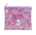 FRIEND Sanrio My Melody × Kuromi Accessories Cosmetic Flat Vinyl Pouch Zipper Case Bag 5.5 in (W) × 4.7 in (H) × 0.4 in (D) (Flower), Purple, Pink, Size: About 5.5 in (W) × 4.7 in (H) × 0.4 in (D), Cosmetics Pouch