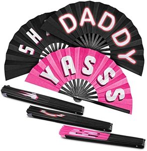 Amyhill 3 Pcs Large Bamboo Hand Fan Rave Fan Folding Fan Foldable Yasss Shade Daddy Fan Handheld Chinese Fan for Women Men Festivals Parades Burlesque Party Performance Dance, 26 Inch (Novelty)