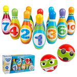 Swetup Educational Bowling Set with 10 Bowling Pins and 2 Balls, Skittles Game for Kids Early Development Indoor & Outdoor Games Set Mini Soft PU Bowling Set for Party Family Games, Age 3-6 Years Old