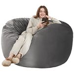 HABUTWAY Bean Bag Chair: Giant 4' Memory Foam Furniture Bean Bag Chairs for Adults with Microfiber Cover - 4Ft, Grey