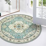 Lahome Floral Medallion Round Rug - 3Ft Distressed Small Round Area Rug, Soft Non-Slip Machine Washable Bedroom Mat Indoor Accent Entry Carpet for Office Desk Dorm Hallway