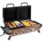 Grills House GD4002TPY Portable Tabletop Grill & Griddle Combo with Hood, 4-Burner Portable Propane Gas Grill Griddle Combo for Backyard, Camping, Picnicking and Tailgating, 40,000 BTU, Bronze Gold