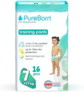PureBorn Pañales Bebé Premium Pants, Talla 7 (17+ kg), 16 Pañales-Braguitas, Protección Superior Día y Noche, Ultra Suave, Agradable para la Piel