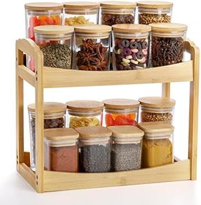 Bekith 2 Tier Spice Rack Organizer for Cabinet, Bamboo Countertop Shelf Corner Shelf Pantry Shelves for Kitchen, Bedroom, Bathroom