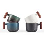 CLASGLAZ 2.5oz Ceramic Espresso Cups with Wooden Handle, Small Coffee Cups Double Shot Espresso Cups Set of 4
