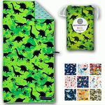 ECCOSOPHY Microfiber Kids Beach Towels & Pouch 60"x30" for Girls & Boys - Quick Dry Pool Towels - Sand Free Beach Blanket for Travel - Camping - Vacation - Toallas Playas (Dinosaur)