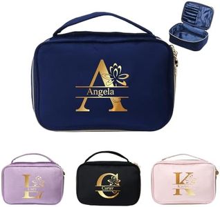 Sac à Cosmétiques pour Femmes Personnalisé Trousse avec Nom et Fleur d'anniversaire Trousse de Toilette de Voyage avec Fermeture éclair (D)