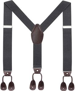 WELROG Uomo Elastica giarrettiere Regolabile Bretelle - Y indietro con bottoni in pelle e Strap by (Grigio scuro)