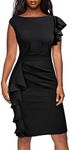 AISIZE Women's Pinup Vintage Ruffle Sleeves Cocktail Party Pencil Dress, Black, Large