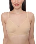 GLAMORAS Women's Soft Poly Cotton Non Padded Wirefree Everyday T-Shirt Bra with Adjustable Straps | Seamless Cups Full Coverage Bra for Women Daily Use | Color- Beige, Size 40, B Cup