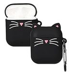 kwmobile Silicone Case Compatible with Apple Airpods 1 & 2 Case Cover - Cat Black/White