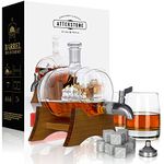 Atterstone Barrel Whiskey Decanter Set. Bourbon, Scotch, Brandy, Whisky Decanter Set. 2 Heavy Crystal Whiskey Glasses, 9 Chilling Whisky Stones & Funnel for Liquor