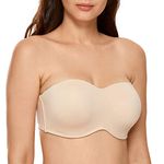 Delimira Women's Strapless Bra Underwire Non Padded Minimiser Plus Size Bandeau Seamless Bra Beige 36G