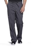 Cherokee Men's Scrub Pants Tapered Leg with Elastic Waistband Zip Fly Front and 5 Pockets WW190, L, Pewter