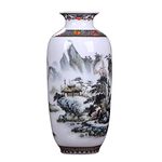 LKXHarleya Colorful Painted Porcelain Vase Jingdezhen Ceramics Traditonal Chinese Flowers Vase Chinese Ceramic Vase, Mountain