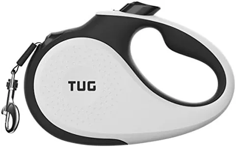 TUG 360° Tangle-Free Retractable Dog Leash | 16 ft Strong Nylon Tape | One-Handed Brake, Pause, Lock (Medium, White)