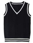 Locachy Women's Slim V Neck Sleeveless Sweater Vest Cable Knit Pullover Sweater, Black, Medium