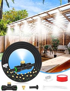 Misters for Outside Patio 63FT(19.2M)+21 Brass Mist Nozzles+a Brass Adapter(3/4") Detachable outdoor misting cooling system for Garden, waterpark, Greenhouse, Backyard, Fan, Umbrella, Deck, Canopy