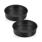 Herogo Cake Tin Set of 2, 4 Inch Non-Stick Round Stainless Steel Cake Tray Pan, 5cm Mini Deep Baking Tray for Brownie, Cake, Lasagne, Pie, Healthy & Non-Toxic, Durable & Easy Clean (10.8 cm, Black)