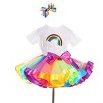 TRADERPLUS Rainbow T-Shirt and Ballet Tutu Skirt with Hair Bows Set for Baby Girls (Medium 4-6 Years)